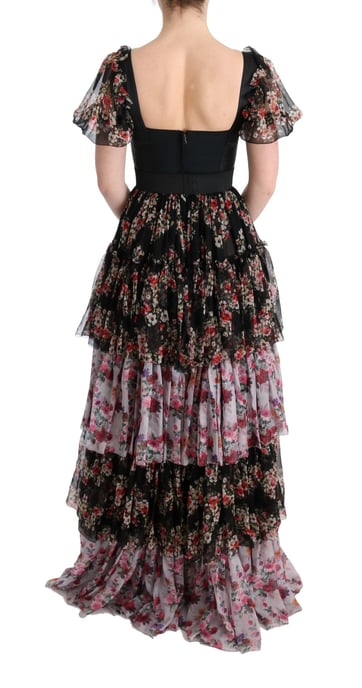 Floral Print Zijden Jurk Gelaagde Maxi Jurk - Image 4