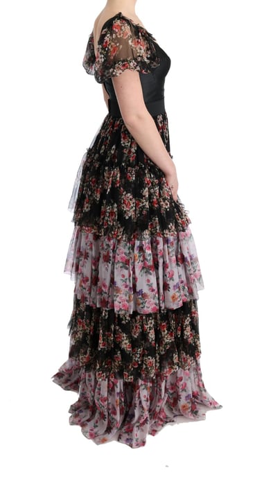 Floral Print Zijden Jurk Gelaagde Maxi Jurk - Image 5