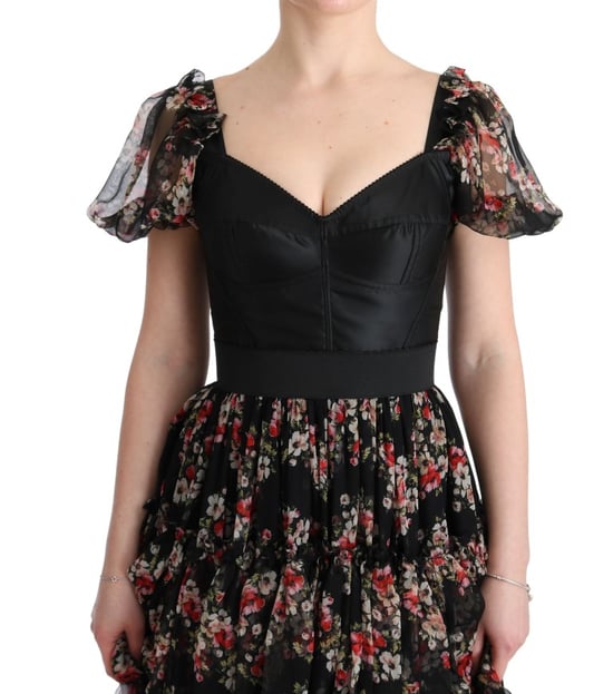 Floral Print Zijden Jurk Gelaagde Maxi Jurk - Image 6