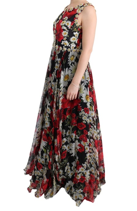 Blommönstrad Silke Chiffon Klänning A-linje Maxi Klänning - Image 3