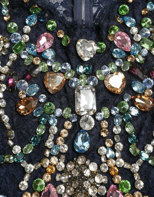 Dolce & Gabbana Blå Crystal Floral Spets Lång Klänning - Image 5