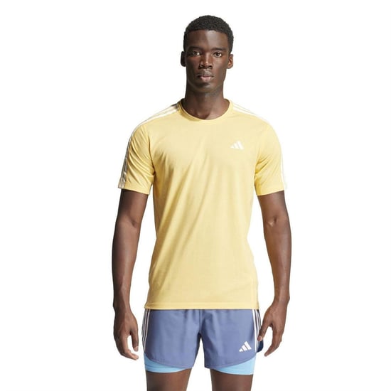 Men's adidas The Run 3 Stripes T Shirt in Yellow - Image 2