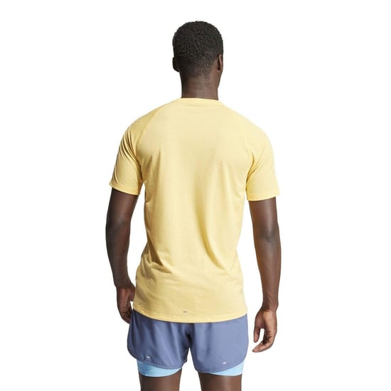 Men's adidas The Run 3 Stripes T Shirt in Yellow - Image 3