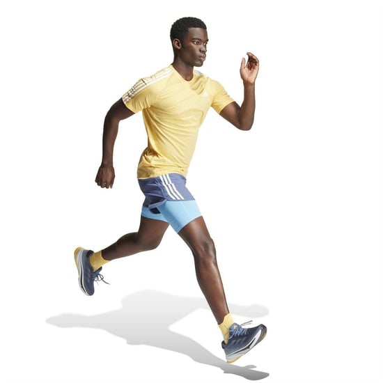 Men's adidas The Run 3 Stripes T Shirt in Yellow - Image 4