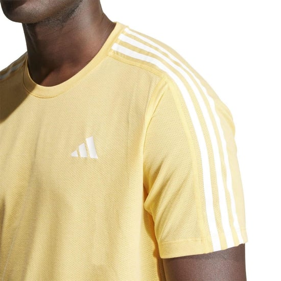 Men's adidas The Run 3 Stripes T Shirt in Yellow - Image 5
