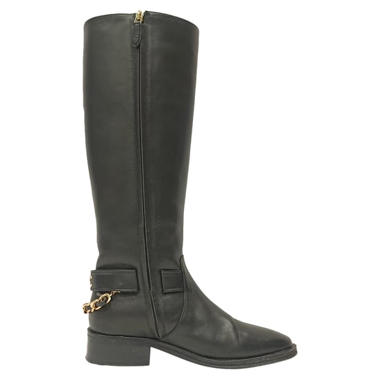 Chanel CC Chain Knee-High Riding Boots in Black Leather - Image 1