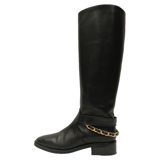 Chanel CC Chain Knee-High Riding Boots in Black Leather - Image 4