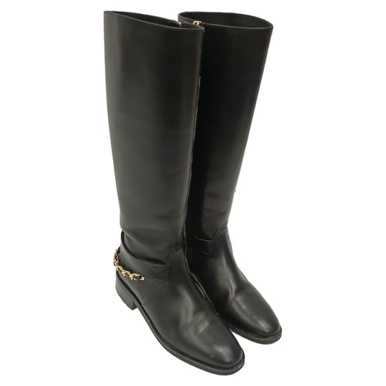 Chanel CC Chain Knee-High Riding Boots in Black Leather - Image 5