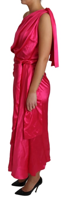 Eén-schouder Wrap Satijnen Midi Jurk - Image 3