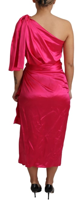 Eén-schouder Wrap Satijnen Midi Jurk - Image 4