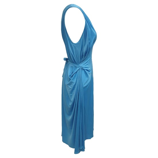 Boutique Moschino V-Neck Tie-Waist Midi Dress in Blue Acetate - Image 2