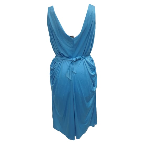 Boutique Moschino V-Neck Tie-Waist Midi Dress in Blue Acetate - Image 3