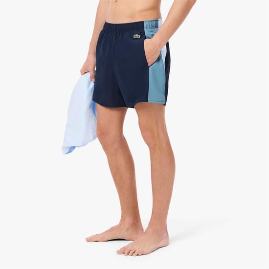 Men's Lacoste Block Swim Trunks in Navy - Image 3