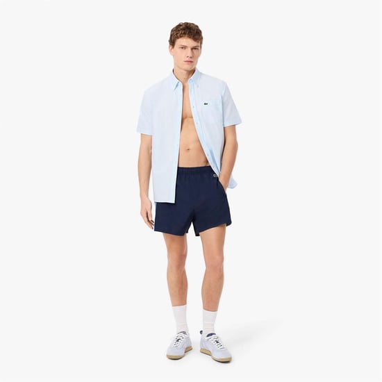 Men's Lacoste Block Swim Trunks in Navy - Image 4
