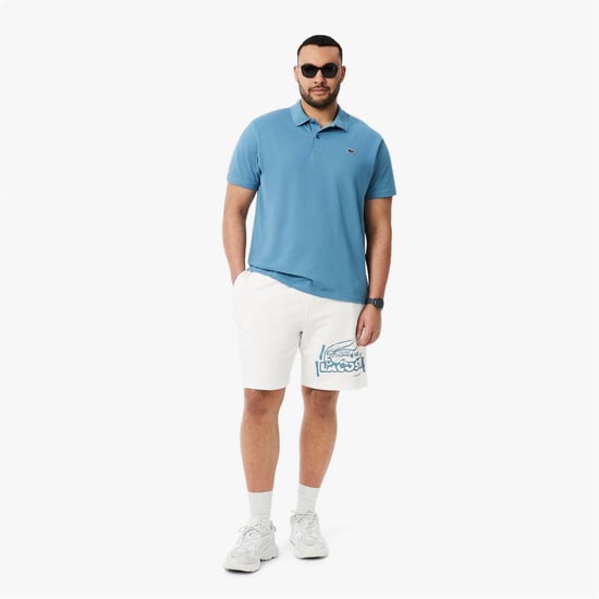 Men's Lacoste Graphic Fleece Shorts in Cream - Image 3