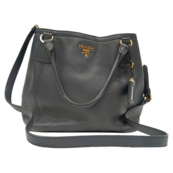 Prada Vitello Daino Tote Bag in Black Leather - Image 1