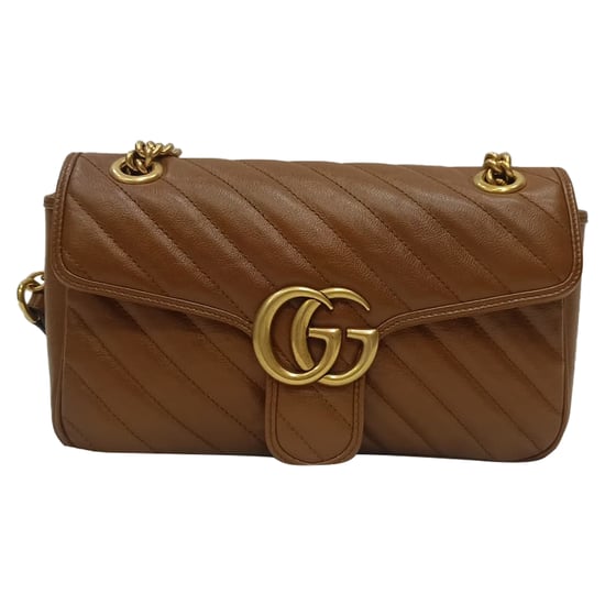 Gucci Small GG Marmont Quilted Shoulder Bag in Brown Leather - Image 1