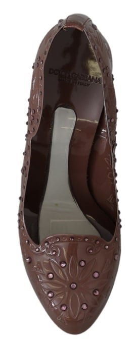 Dolce & Gabbana Brown Floral Crystal Heels CINDERELLA Shoes - Image 3