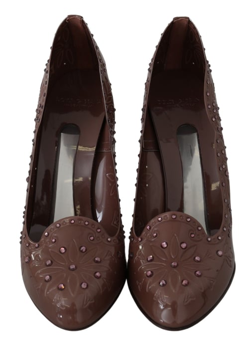Dolce & Gabbana Brown Floral Crystal Heels CINDERELLA Shoes - Image 4