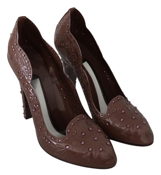 Dolce & Gabbana Brown Floral Crystal Heels CINDERELLA Shoes - Image 5