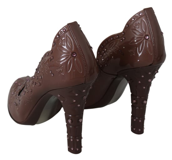 Dolce & Gabbana Brown Floral Crystal Heels CINDERELLA Shoes - Image 6