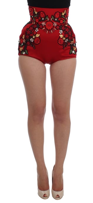 Dolce Gabbana Bloemen Geborduurde Hoge Taille Shorts - Image 1