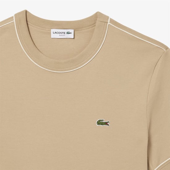 Men's Lacoste Fit Cotton Interlock T Shirt in Beige - Image 3