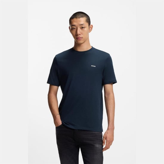 Men's Hugo Logo Print T Shirt in Dark Blue - Image 3