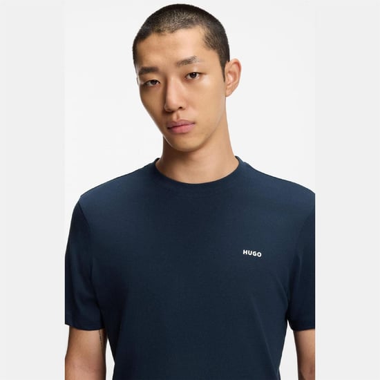 Men's Hugo Logo Print T Shirt in Dark Blue - Image 4