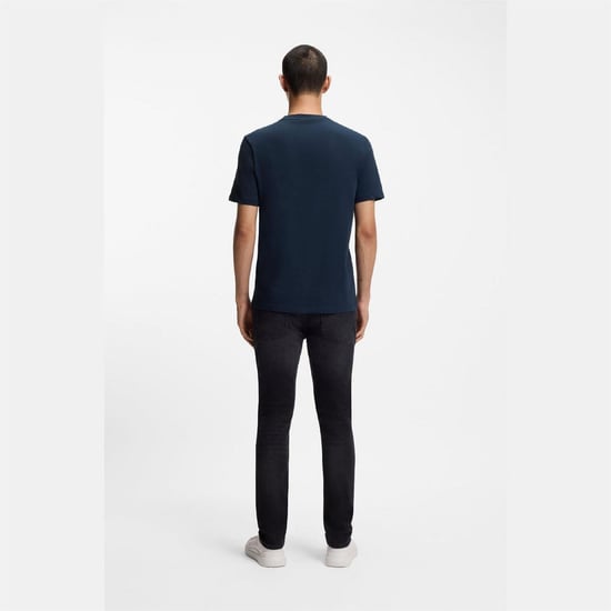 Men's Hugo Logo Print T Shirt in Dark Blue - Image 6
