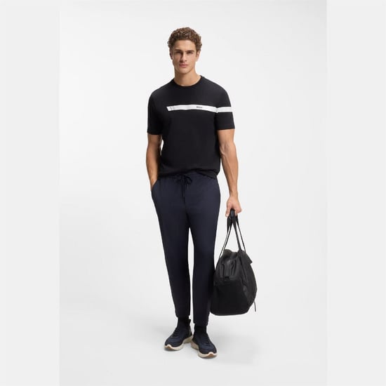 Men's Boss Fit T Shirt with Logo Stripe in Dark Blue - Image 4