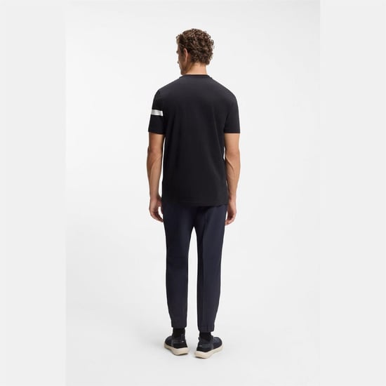 Men's Boss Fit T Shirt with Logo Stripe in Dark Blue - Image 5