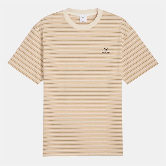 Men's Puma Dortmund Mmq Striped T Shirt in Beige - Image 1