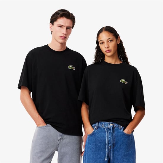 Men's Lacoste Fit Heavy Cotton Badge T Shirt in Black - Image 3