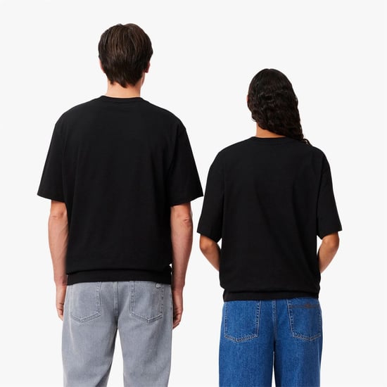 Men's Lacoste Fit Heavy Cotton Badge T Shirt in Black - Image 4