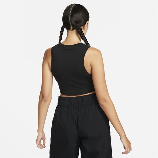 Women's Nike Cropped Slim Fit Crew Neck Tank in Black - Image 2