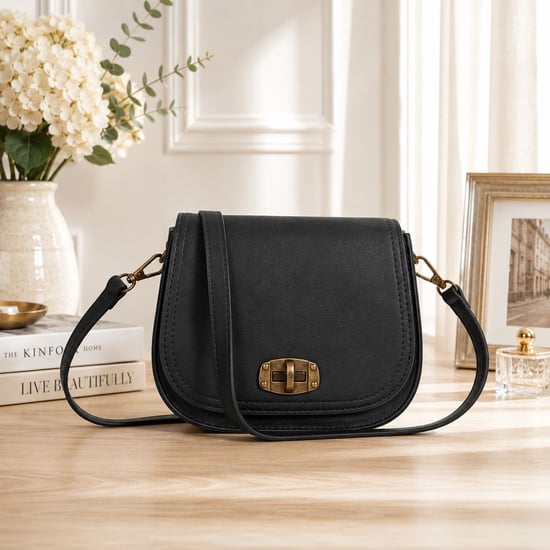 Women's Small Crossbody Bag, Vintage Look Faux Leather Shoulder Bag in Black - Image 3