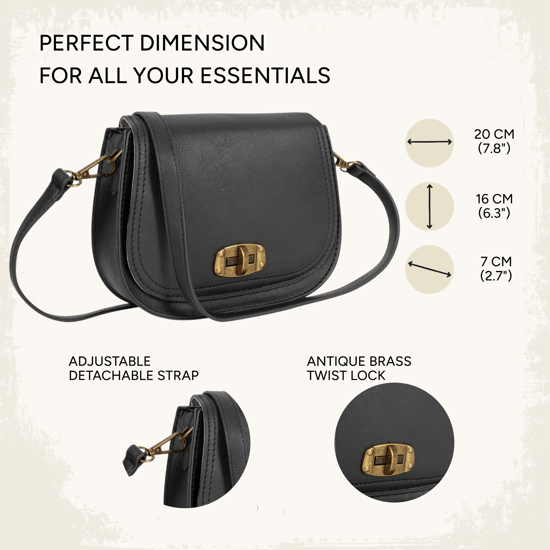 Women's Small Crossbody Bag, Vintage Look Faux Leather Shoulder Bag in Black - Image 5
