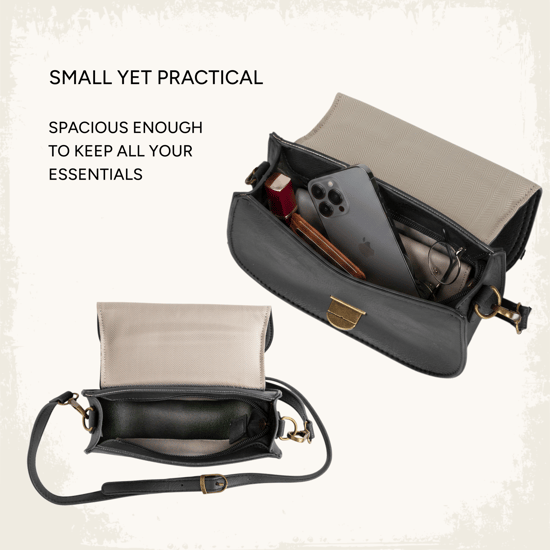 Women's Small Crossbody Bag, Vintage Look Faux Leather Shoulder Bag in Black - Image 6