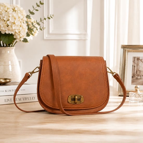 Women's Small Crossbody Bag, Vintage Look Faux Leather Shoulder Bag in Tan - Image 3