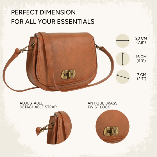Women's Small Crossbody Bag, Vintage Look Faux Leather Shoulder Bag in Tan - Image 5