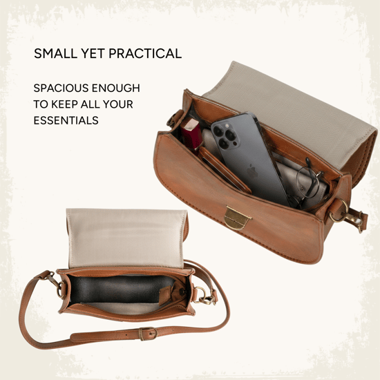 Women's Small Crossbody Bag, Vintage Look Faux Leather Shoulder Bag in Tan - Image 6