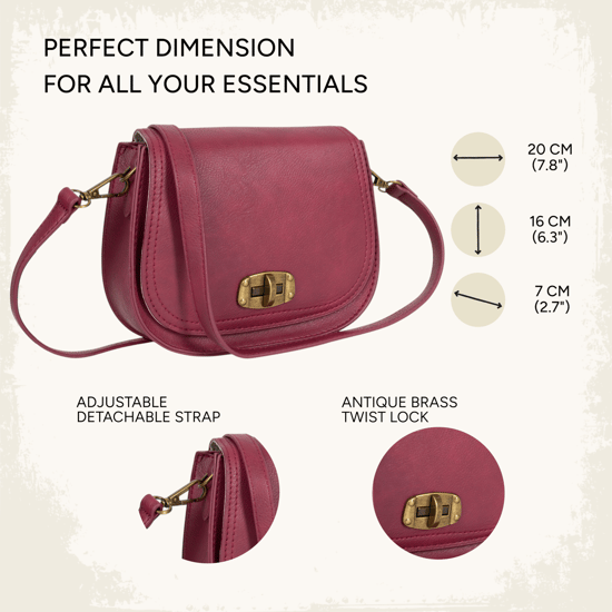 Women's Small Crossbody Bag, Vintage Look Faux Leather Shoulder Bag in Burgundy - Image 5