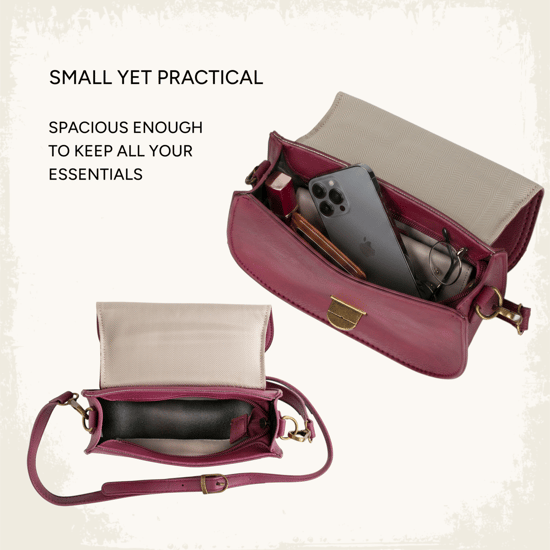 Women's Small Crossbody Bag, Vintage Look Faux Leather Shoulder Bag in Burgundy - Image 6