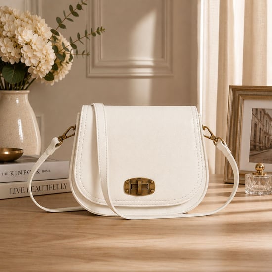 Women's Small Crossbody Bag, Vintage Look Faux Leather Shoulder Bag in White - Image 3