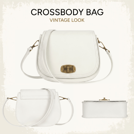 Women's Small Crossbody Bag, Vintage Look Faux Leather Shoulder Bag in White - Image 4