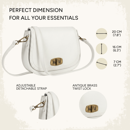 Women's Small Crossbody Bag, Vintage Look Faux Leather Shoulder Bag in White - Image 5