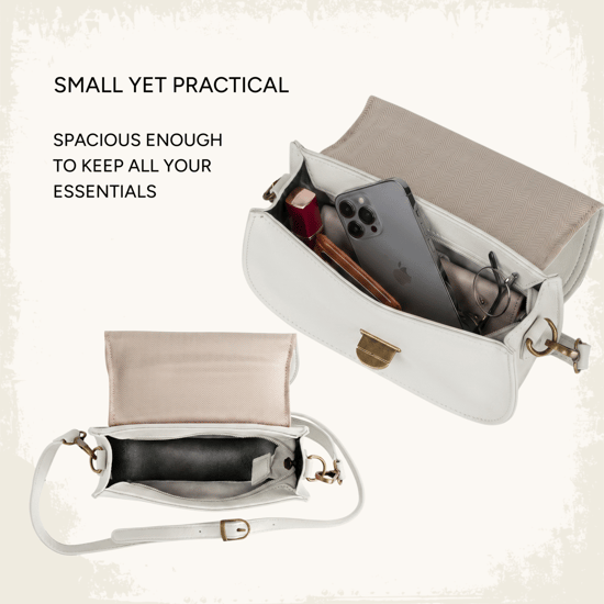 Women's Small Crossbody Bag, Vintage Look Faux Leather Shoulder Bag in White - Image 6