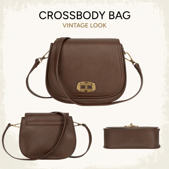 Women's Small Crossbody Bag, Vintage Look Faux Leather Shoulder Bag in Chocolate - Image 4