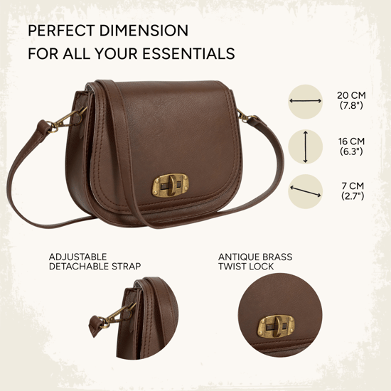Women's Small Crossbody Bag, Vintage Look Faux Leather Shoulder Bag in Chocolate - Image 5